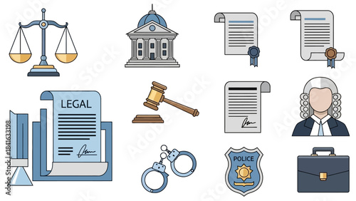 Law and justice symbols representing legal processes and law enforcement agencies