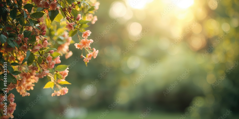 Obraz premium Green yellow gum tree leaves and garden background, floral scene summer landscape and natural light, Earth Day