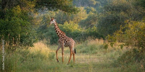 Giraffe standing among tall...