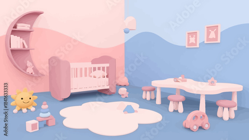 Imaginative playroom with pastel hues and playful furniture creating a dreamy childhood setting