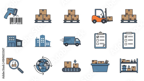Supply chain management icons illustrating logistics and distribution processes effectively