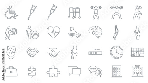 Comprehensive healthcare and wellness linear icons set representing diverse medical and health