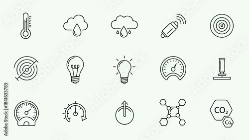 Essential smart home and environmental monitoring icons providing information, tracking and