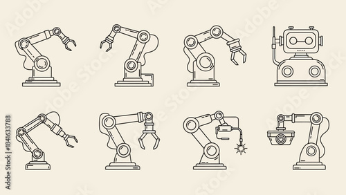 Robotic arms and robot head with linear design for automation industry illustration