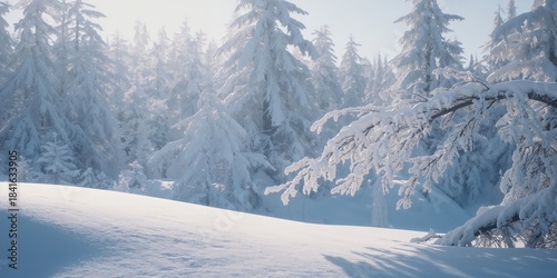 Branch coated in snow with ...