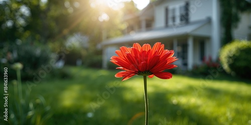 Vivid red flower in a garde...