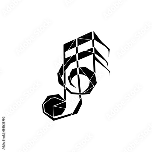 A stylized geometric interpretation of a musical treble clef and note symbol isolated on transparent background