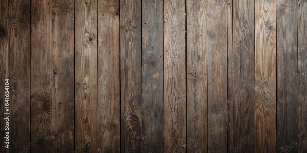 Obraz premium Close-up of aged vertical wooden planks used as a textured background for text and design, weathered surface durability