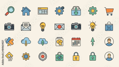 Collection of diverse vector web application icons for digital communication and interface design