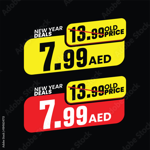 Retail Sale Tag Template Featuring Slashed Old Price and New 7.99 AED Offer