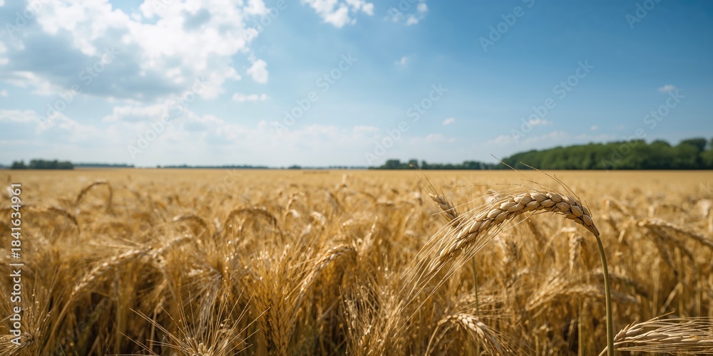 Naklejka premium Early summer grain field on the Lower Rhine showing lush crops for agricultural planning, Earth Day
