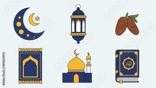 Ramadan themed illustration featuring traditional islamic symbols for festive greetings and designs