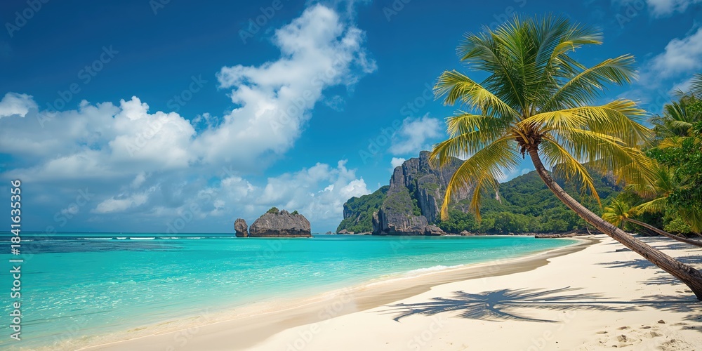 Fototapeta premium Praslin island beach in Seychelles features clear waters and sandy shores suitable for water sports and seaside enjoyment