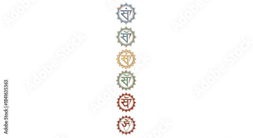 Chakra symbols aligned vertically colorful spiritual geometric design concept for balance