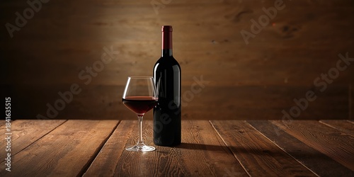 A wine bottle and glass pla...