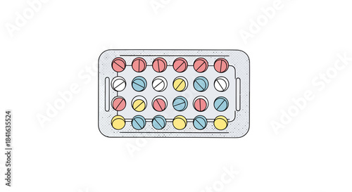 Colorful contraceptive pill pack on clean backdrop for health and family planning related purposes