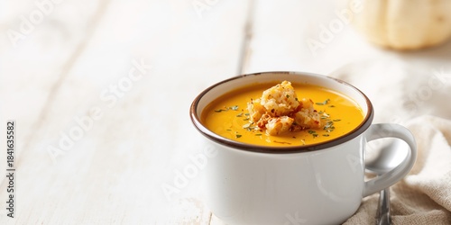 Homemade pumpkin soup serve...
