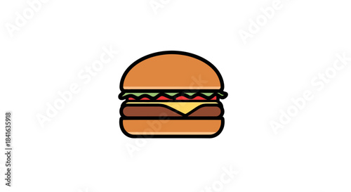 Delicious cartoon burger icon vector illustration isolated on white background showing layers