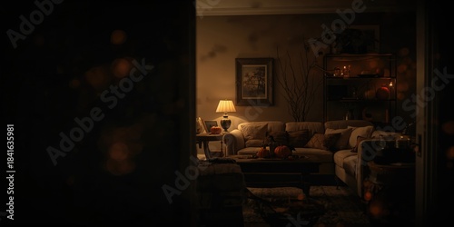 Blurred dark living room wi...