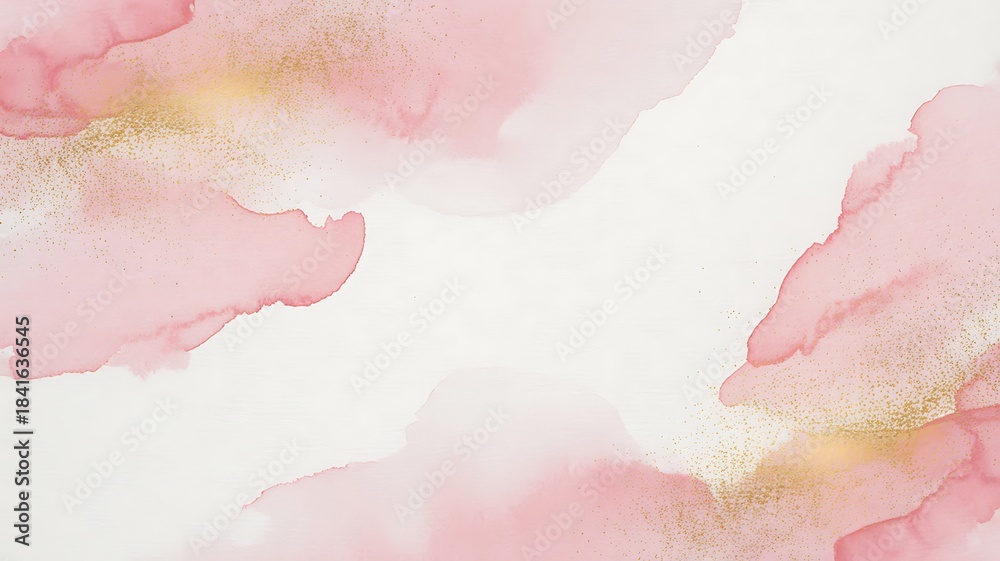Fototapeta premium Soft watercolor washes of pink and gold create an abstract background