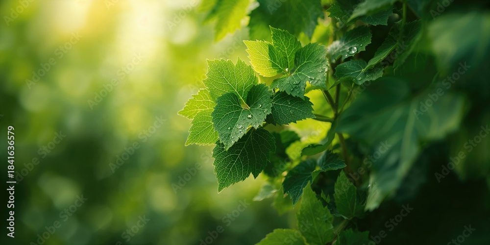 Fototapeta premium Green vine leaves forming a textured backdrop for editorial or layout purposes