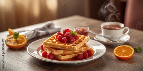 Belgian waffles served with...