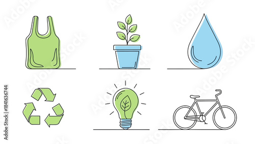 Eco-Friendly Lifestyle Elements: Sustainable Living Concept Illustration Depicting Environmental