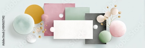 Abstract geometric shapes in pastel colors with textured circles and rectangles