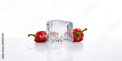 Ice cubes and red peppers a...