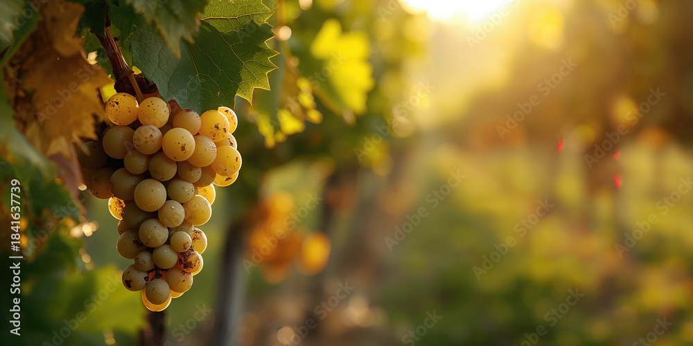 Fototapeta premium Noble rot affecting wine grapes in sunlight, mold's impact on ripening process
