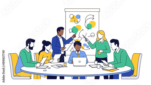 Collaborative strategy session brainstorming around the table achieving company growth and