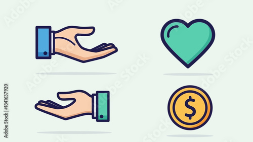 Expressive Hand Gestures with a Heart and a Coin Symbolizing Support and Finance