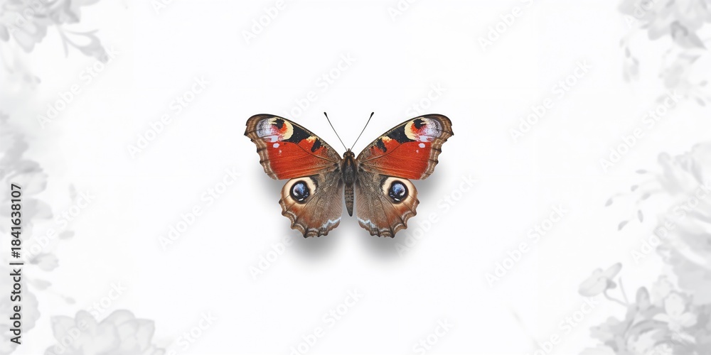 Fototapeta premium White background with a solitary butterfly, ideal for nature-focused layouts