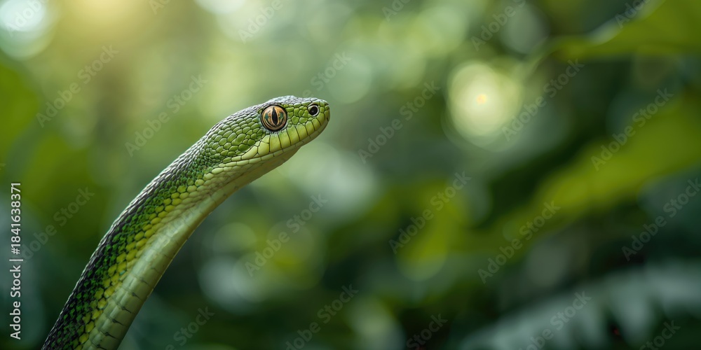 Fototapeta premium Close-up of a Bornean Keeled Pitviper showing textured scales, reptile safety awareness