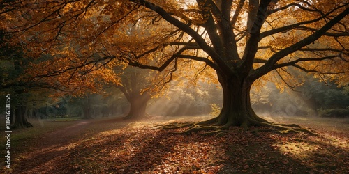Autumnal forest scene with ...