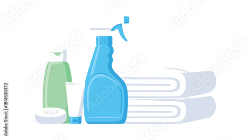 Cleaning supplies and tools on a for household chores and organization