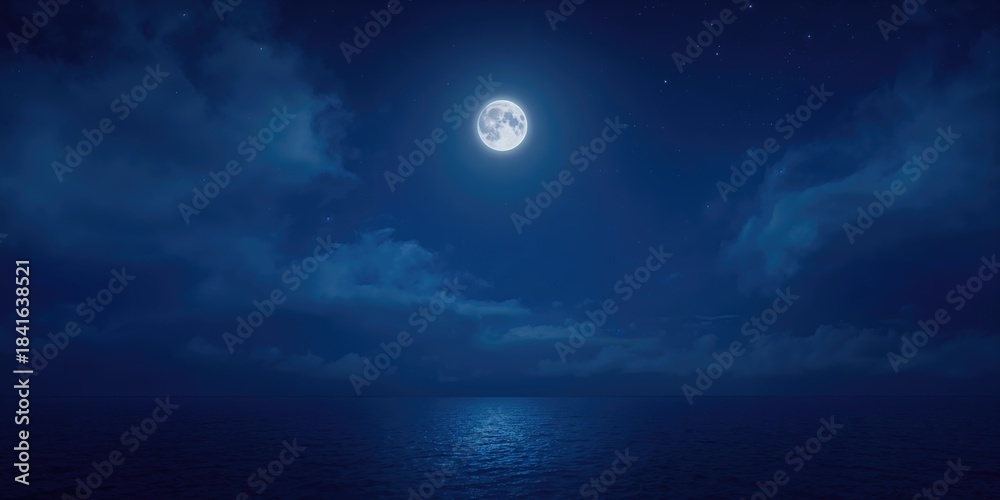 Obraz premium Moon and cloud scene, atmospheric background for text and layout, nighttime lighting, Earth Day