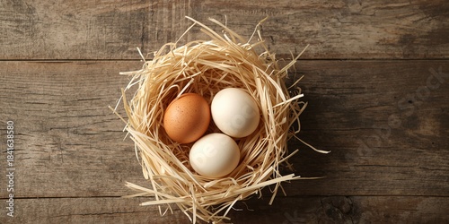 Eggs in a straw basket used...