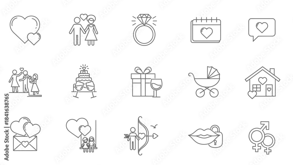 Fototapeta premium Collection of Valentines Day and Love Icons.