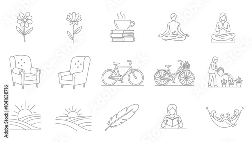 Aesthetic minimalist lifestyle vector icon set perfect for design projects focused on wellness and