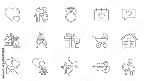 Collection of Valentines Day and Love Icons.