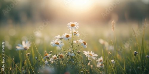 Blooming wild chamomile and...