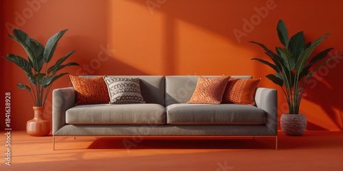 Comfortable gray sofa with ...