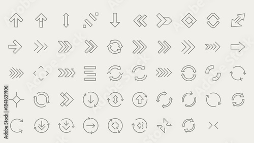Collection of various arrow directions and rotations in a minimalist line art design