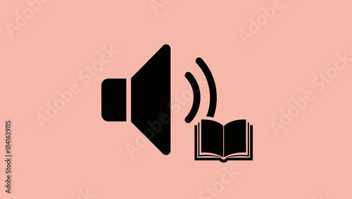 Audiobook listening concept illustration depicting speakerphone and open book design