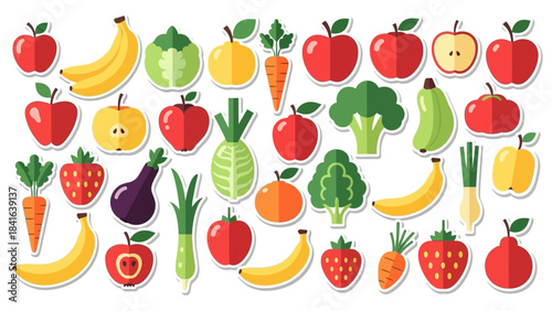 Delightful vector illustration featuring a vibrant collection of healthy fruits and vegetables
