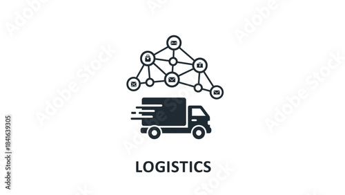 Modern logistics and delivery infrastructure network represented by truck and connections