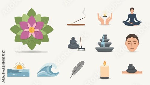 Relaxation and Wellness: A Vector Set for Tranquility and Self-Care Concepts Presentation