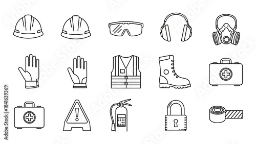 Essential safety equipment and protective gear icons collection for diverse industries needs