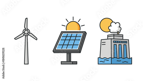 Illustrated icons showcasing various renewable energy sources promoting a sustainable future